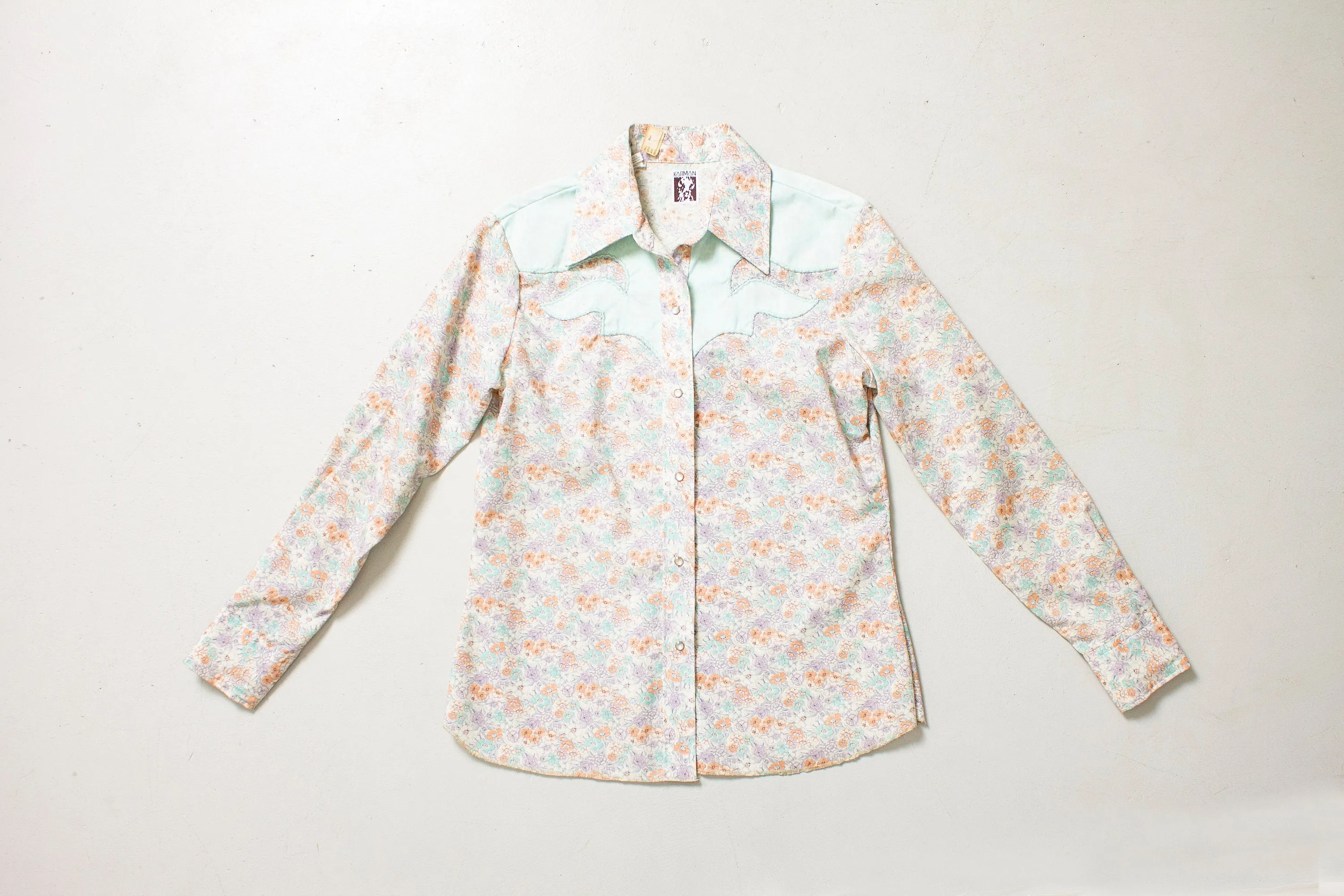 Vintage 1970s Western Shirt Pastel Floral NOS Unworn Medium / Large