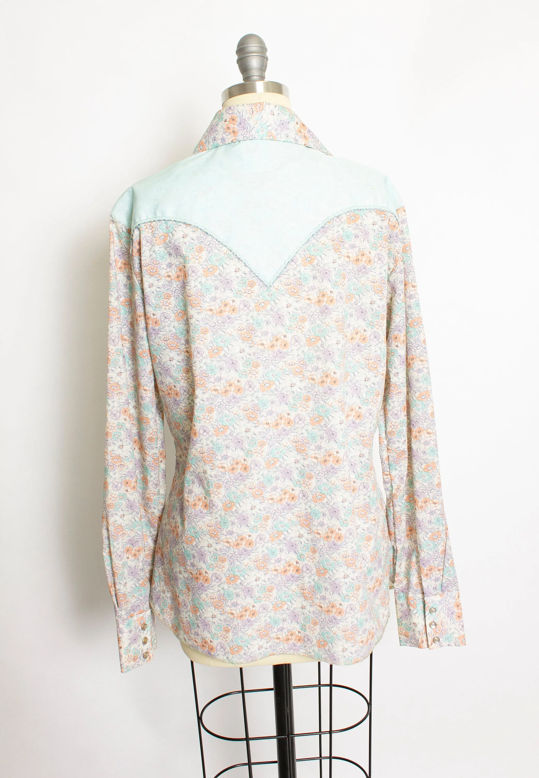 Vintage 1970s Western Shirt Pastel Floral NOS Unworn Medium / Large