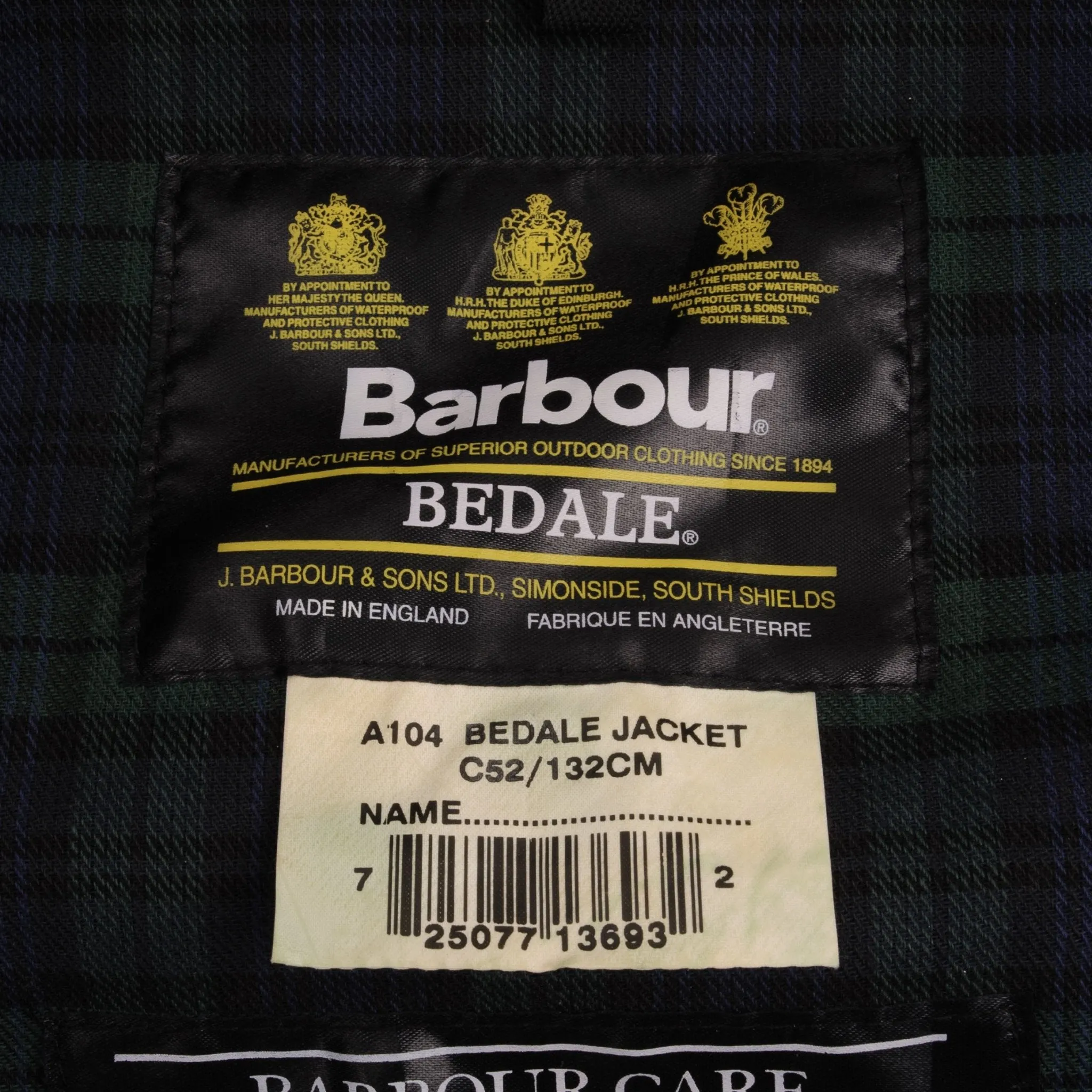 VINTAGE BARBOUR CLASSIC BEDALE WAX JACKET SIZE 52 MADE IN ENGLAND