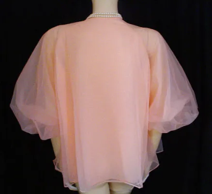 *VINTAGE VAN RAALTE MYTH PEACH DOUBLE NYLON PEIGNOIR & NIGHTGOWN SET WITH LACE APPLIQUES