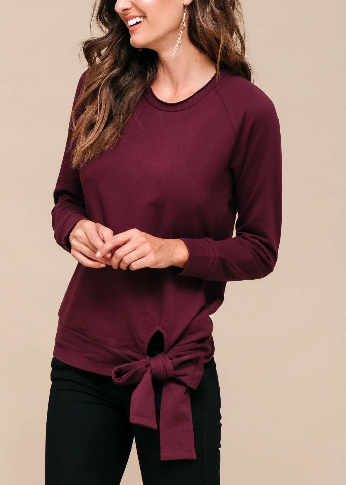 Women's Crew Neck Tie Knot Sweatshirt