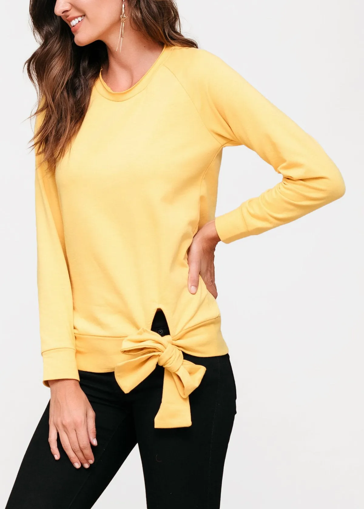 Women's Crew Neck Tie Knot Sweatshirt