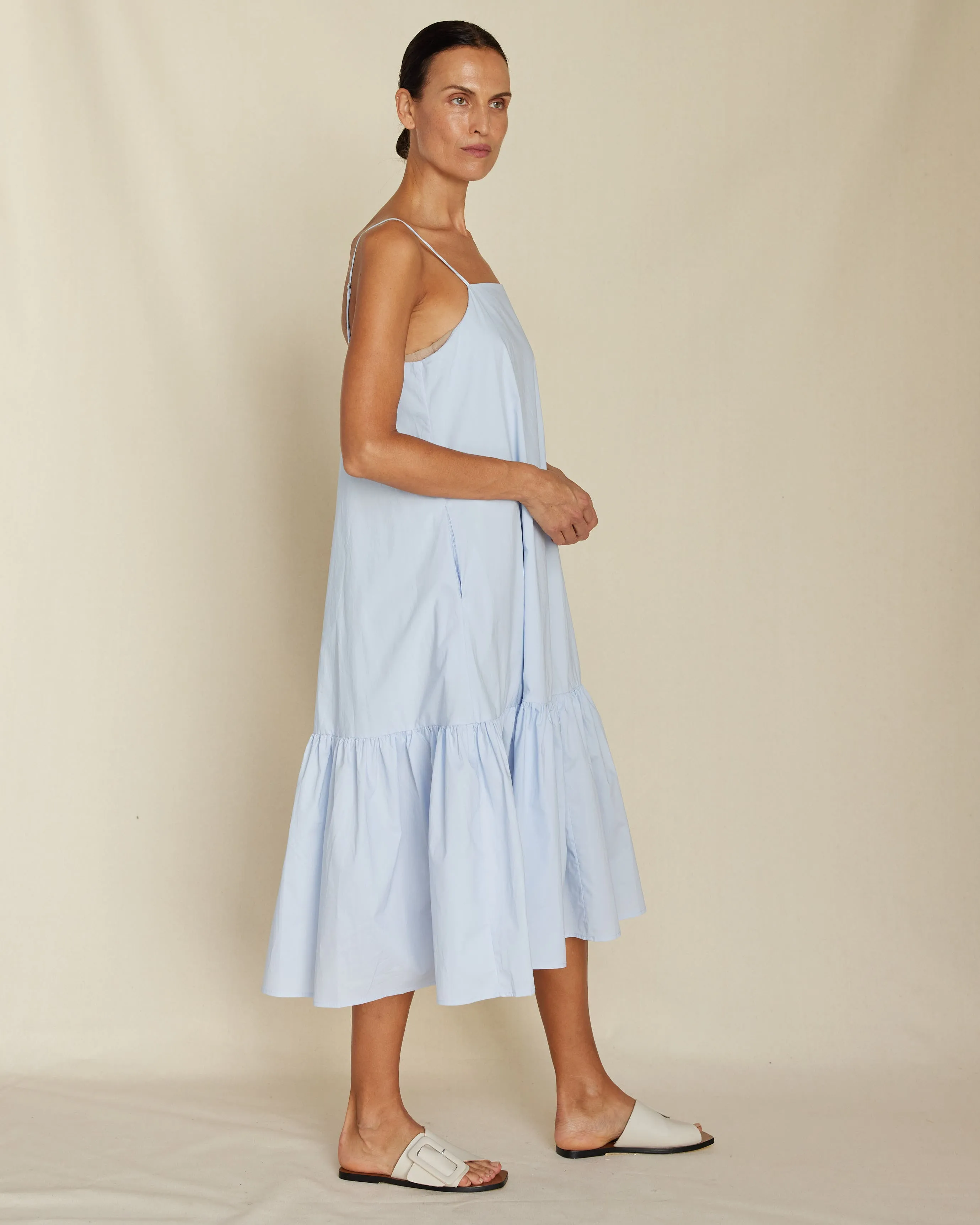 Zadie Poplin Midi Dress - Powder Blue