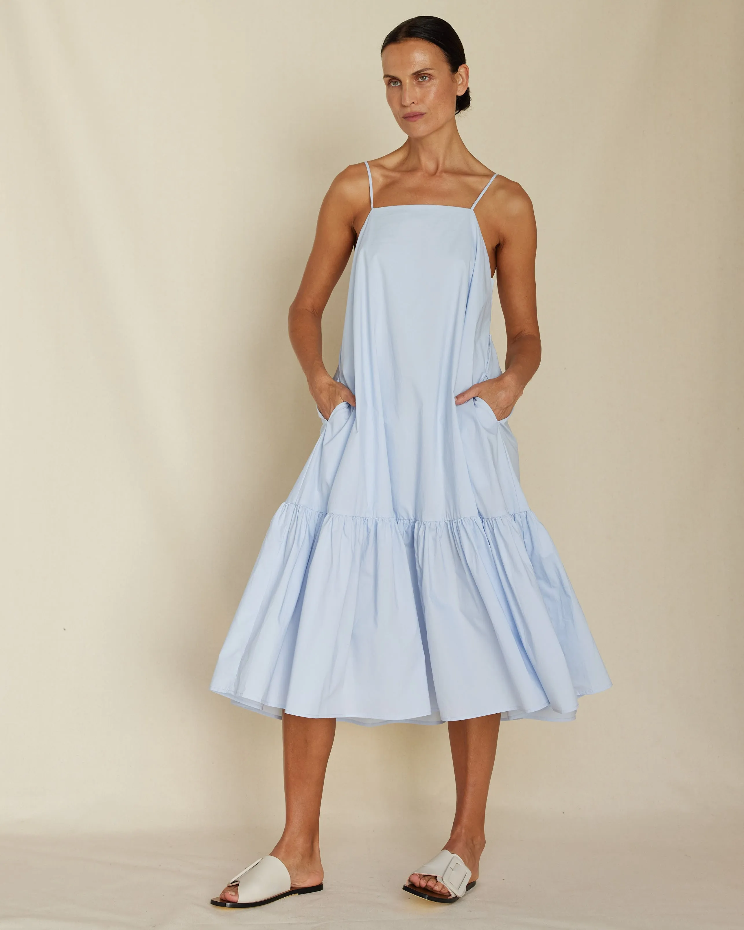 Zadie Poplin Midi Dress - Powder Blue